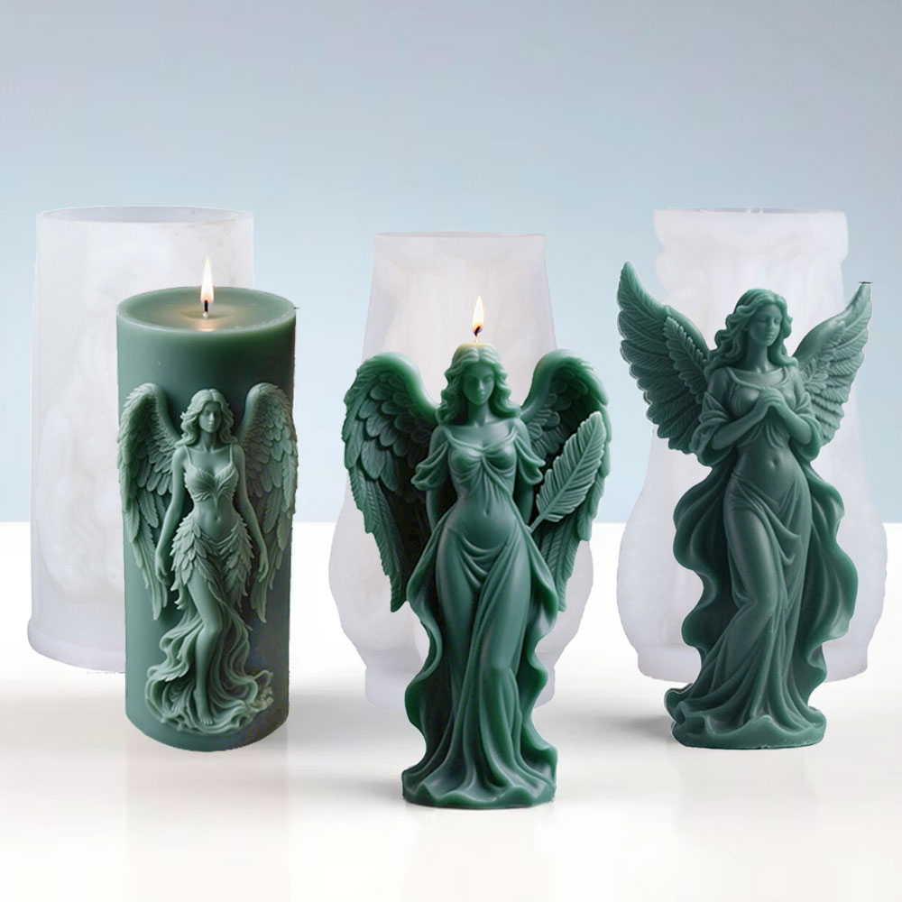 Resin Art Sculptures - ปีกเทพธิดาเทียนหอมซิลิโคนแม่พิมพ์ DIY Prayer Angel ประติมากรรมยิปซั่มเรซินแม่พิมพ์ผู้หญิงเทียนทําอุปกรณ์ตกแต่งบ้าน