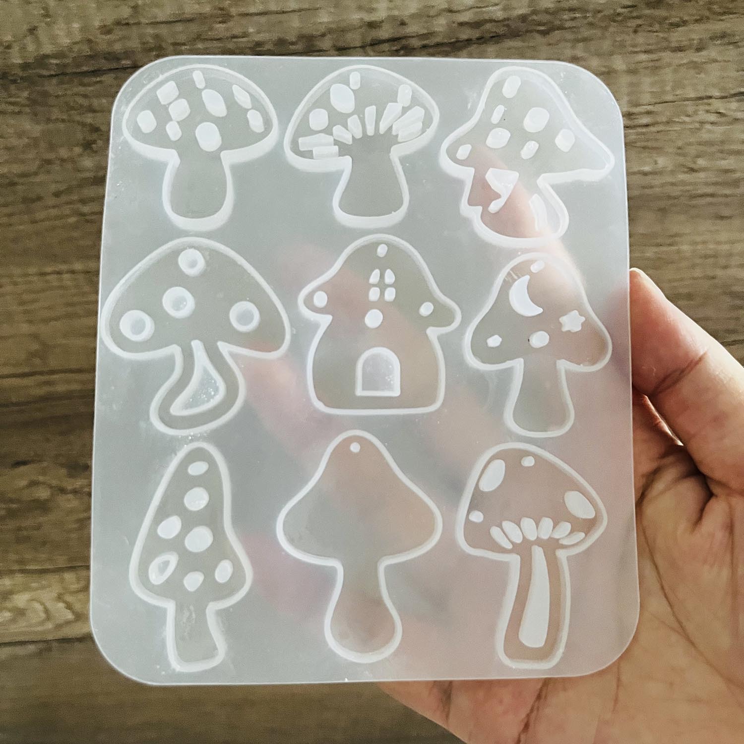 Resin Art Epoxy - หลายสไตล์เห็ดต่างหูจี้ Perforated แม่พิมพ์ซิลิโคน DIY Handmade พวงกุญแจเครื่องประดับทําอีพ็อกซี่เรซินแม่พิมพ์