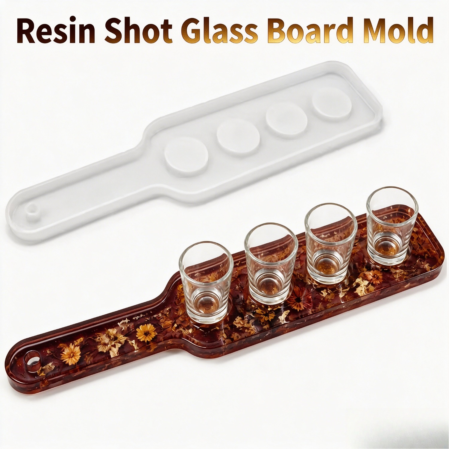 Resin Art Epoxy - แม่พิมพ์ซิลิโคนเรซิ่น, แม่พิมพ์ซิลิโคนสำหรับทำแก้วเรซิ่นและที่รองแก้ว, แม่พิมพ์แบบยืดหยุ่นนำกลับมาใช้ใหม่ได้สำหรับทำที่รองแก้วอีพ็อกซี่เรซิ่นแบบยาว 4 ชิ้น, เหมาะสำหรับดอกไม้แห้ง,