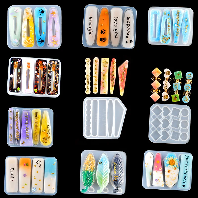 Resin Art Stone - DIY อีพ็อกซี่เรซิ่นผมคลิป Hairpin ซิลิโคนแม่พิมพ์สำหรับเครื่องประดับทำอุปกรณ์เสริมหัตถกรรมคริสตัลเรซิ่นหล่อแม่พิมพ์