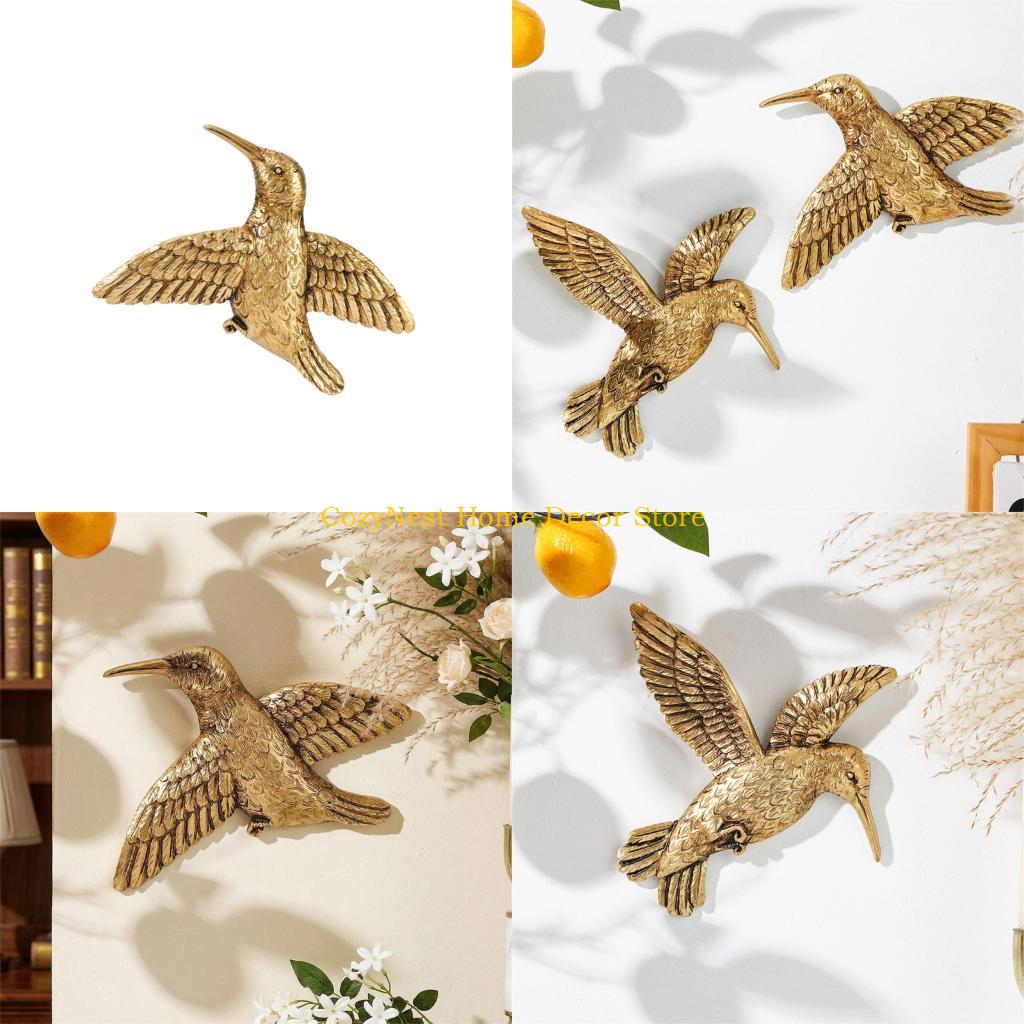 Resin Art Sculptures - 92MF 3D Hummingbird Wall Decors นกประติมากรรมผนังเรซิ่นแขวนผนังตกแต่ง