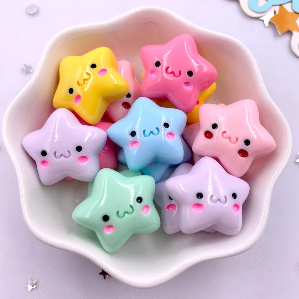 Resin Art Stone - TX105 ชุดเรซิ่นน่ารัก 20 ชิ้น รูปดาวยิ้มแบบแบน สำหรับตกแต่งสมุดภาพ