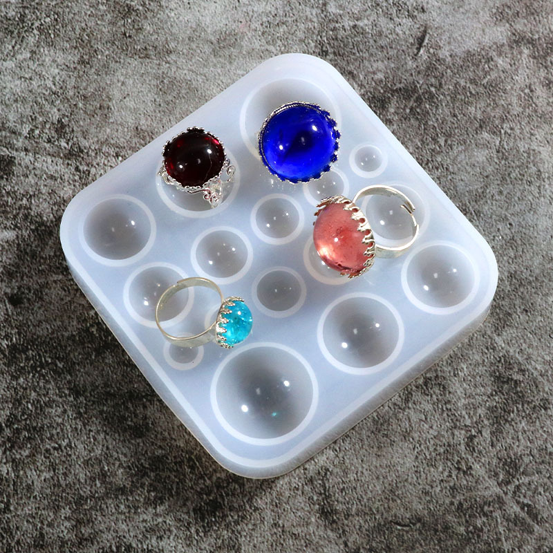 Resin Art Stone - แม่พิมพ์ซิลิโคนเรซิน, แม่พิมพ์ซิลิโคนรูปทรงครึ่งวงกลมสำหรับอัญมณี, เครื่องมือหล่อแบบทรงกลมหลายขนาด, อุปกรณ์/เครื่องมือสำหรับงานเครื่องประดับ