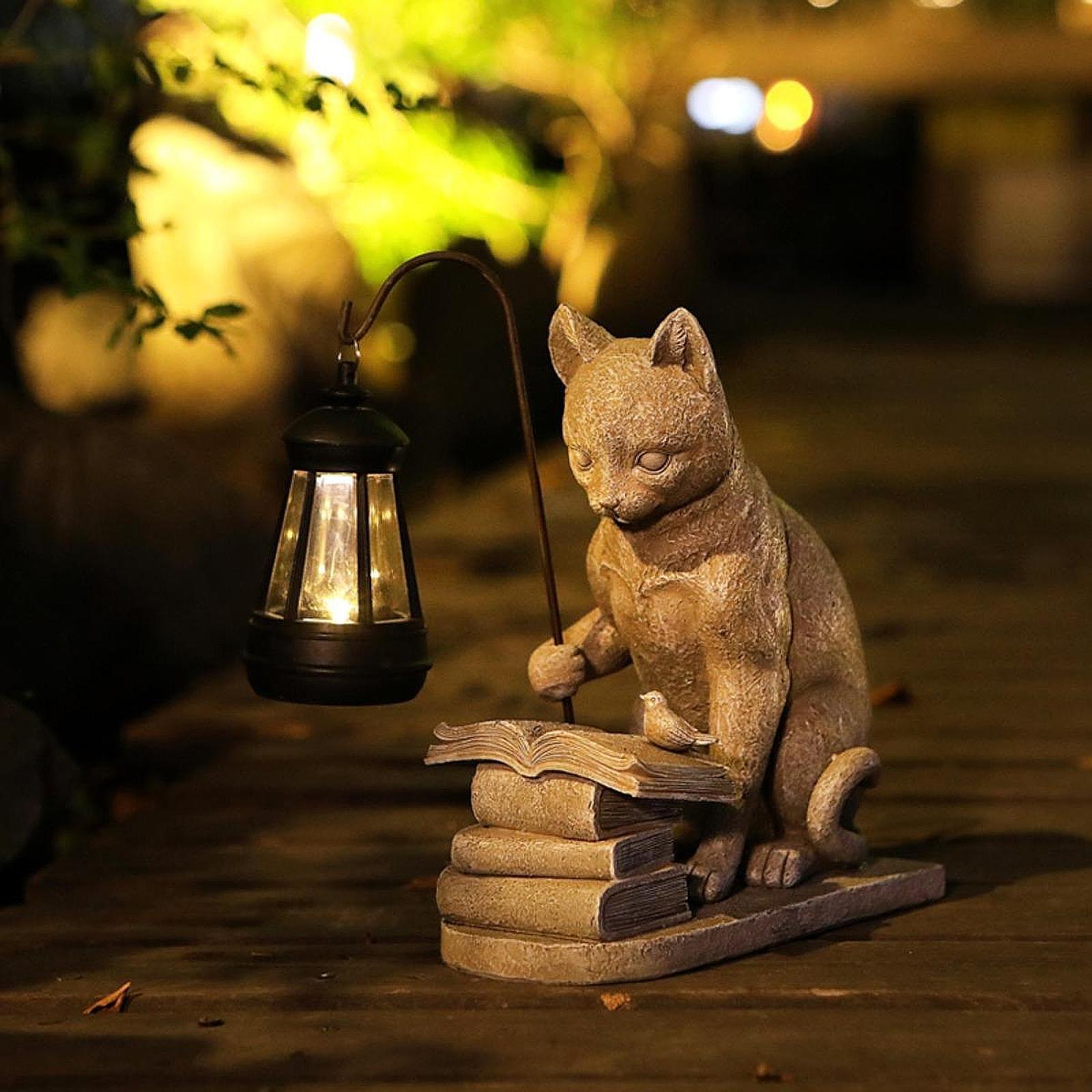 Resin Art Sculptures - รูปปั้นแมวพลังงานแสงอาทิตย์ขนาดเล็ก โคมไฟเรซิ่น งานศิลปะสร้างสรรค์ ของตกแต่งภายนอก สำหรับสวน ระเบียง