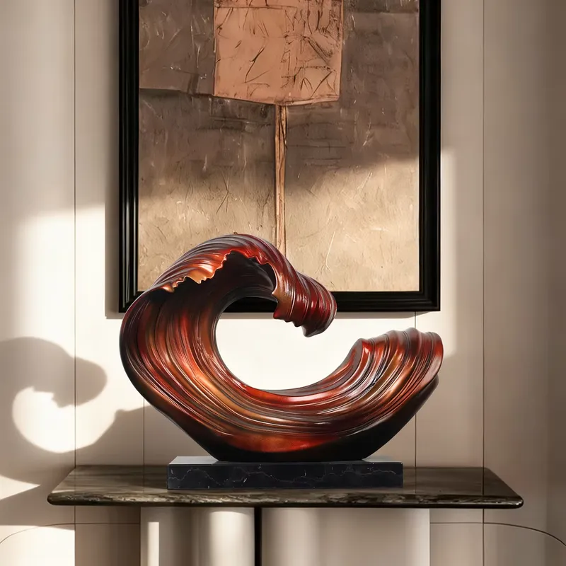 Resin Art Sculptures - ประติมากรรมเรขาคณิตสไตล์อาร์ตเดโคสมัยใหม่ งานฝีมือโลหะทำมือ ตกแต่งบ้านด้วยเรซินและหินอ่อน สำหรับห้องนั่งเล่นและล็อบบี้โรงแรม