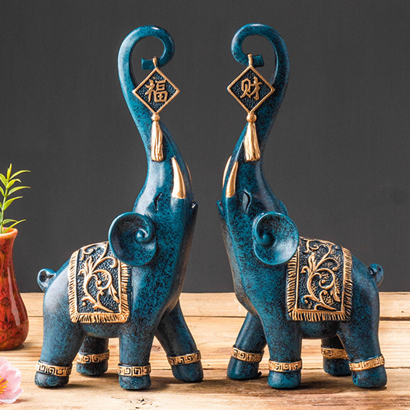รูปปั้นช้างมงคลสไตล์จีน 1 คู่  - Resin Art For Wedding Gift บทวิจารณ์และราคา